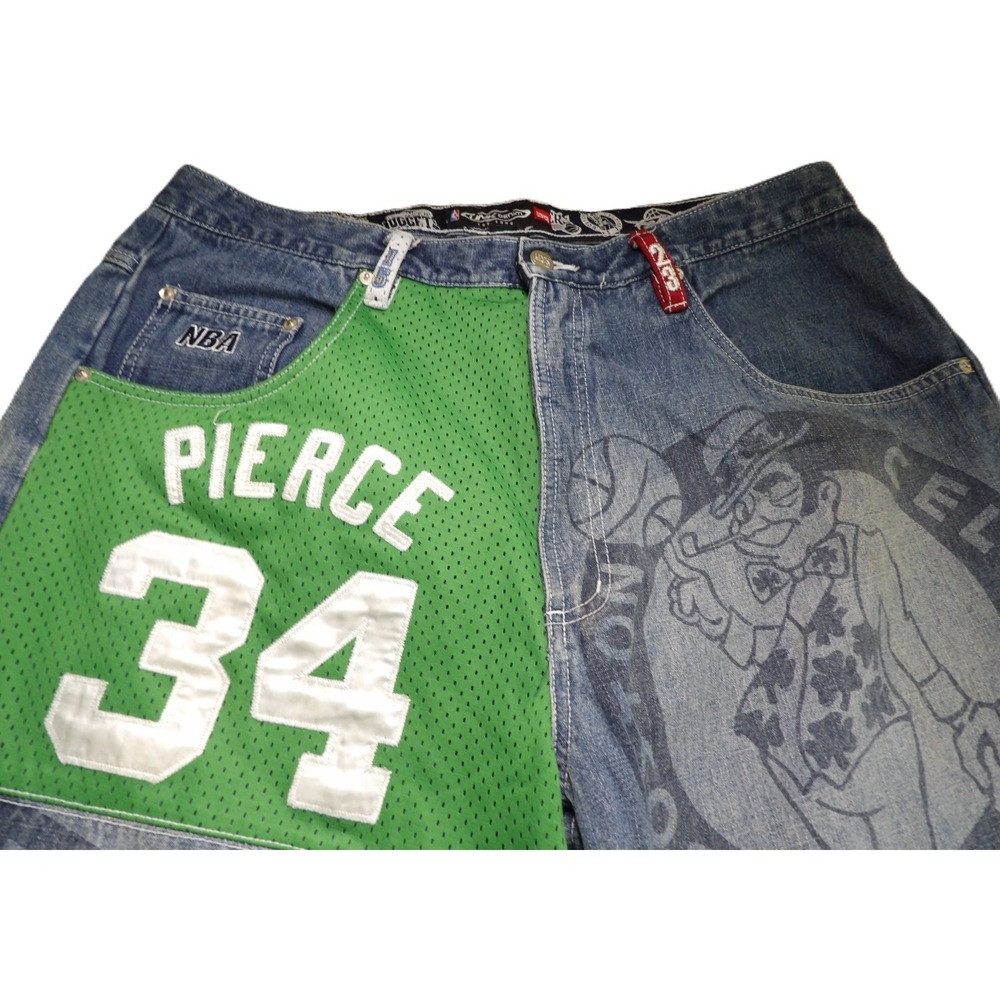 VTG UNK NBA All Star Men Jeans 38 Patchwork Jersey Bryant Iverson Baggy Denim - Picture 13 of 16